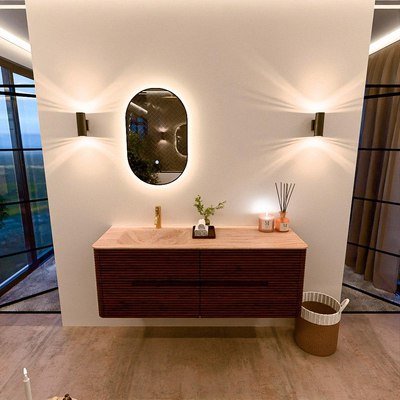 Mondiaz CIRO-DLUX Ensemble de meubles de salle de bains - 140x45x50cm - Plan de toilette solid surface Saba - 1 vasque à gauche - 1 trou de robinet - 4 tiroirs - Ruby