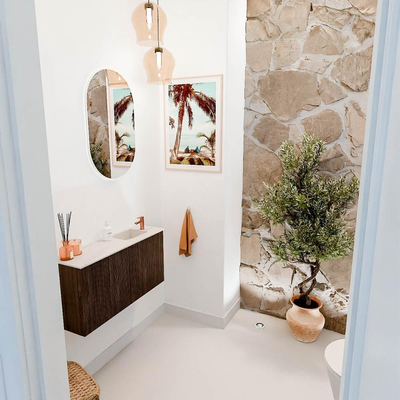 Mondiaz JOYA-DLUX Meuble de toilette 80cm - couleur Walnut - Vasque FAYE position Droite 1 trou de robinet couleur Meli.