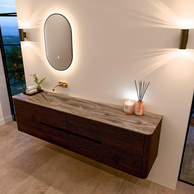 Mondiaz CIRO-DLUX Meuble de salle de bains - 190x45x50cm - Plan vasque solid surface Sombra - 1 lavabo à gauche - sans trous de robinetterie - 4 tiroirs - Noyer