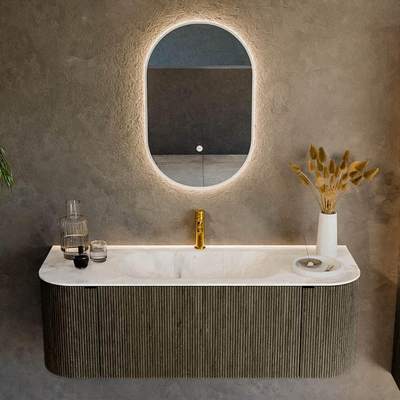 Mondiaz KURVE-DLUX Ensemble de meuble salle de bain - 130x46x40cm - 1 tiroir - 2 portes - lavabo en solid surface - milieu - 1 trou de robinet - Shadow