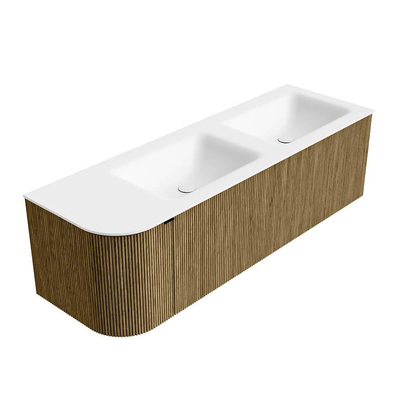 Mondiaz KURVE Ensemble de meuble salle de bain - 145x46x40cm - 1 tiroir - 1 porte - lavabo en solid surface - double / droite - sans trou de robinet - Dusk