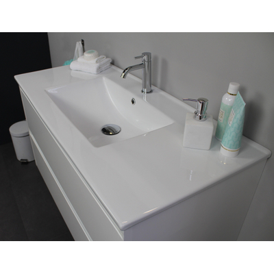 Basic Bella Meuble avec lavabo en porcelaine 100x55x46cm 1 trou de robinet Blanc brillant