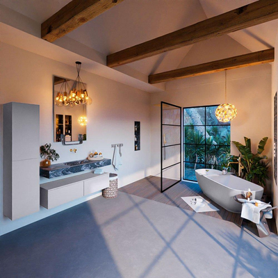 Mondiaz ALAN-DLUX Ensemble de meuble - 130cm - meuble Cale mat - 2 tiroirs - Lavabo Cloud Lava suspendu - vasque Centre - 0 trous de robinet