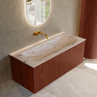 MONDIAZ KURVE-DLUX Meuble de salle de bains 110cm couleur Ruby avec 1 tiroir et 0 porte. Lavabo BIG MEDIUM Central sans trou de robinet Nata.