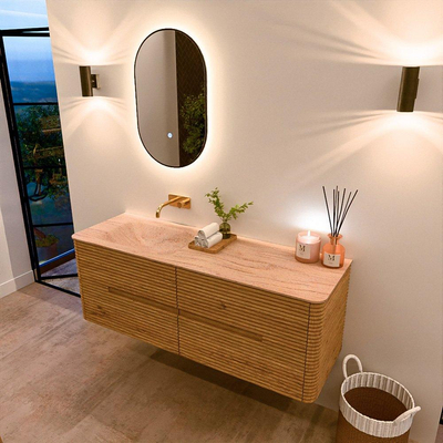 Mondiaz CIRO-DLUX Badkamermeubelset - 140x45x50cm - Solid surface wastafel Saba - 1 wasbak Links - zonder kraangaten - 4 lades - Oak