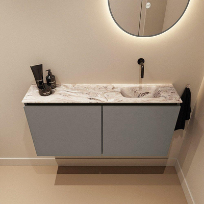 MONDIAZ TURE-DLUX meuble de toilettes 100 cm Smoke. EDEN lavabo Glace position à droite. Sans trou de robinet.