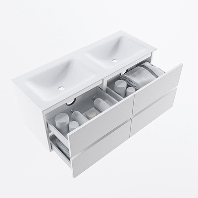 Mondiaz VICA ensemble de meuble de salle de bain - 120cm - meuble sous-vasque talc - 4 tiroirs - lavabo cloud double - 2 trous de robinet - version haute de 60cm - talc