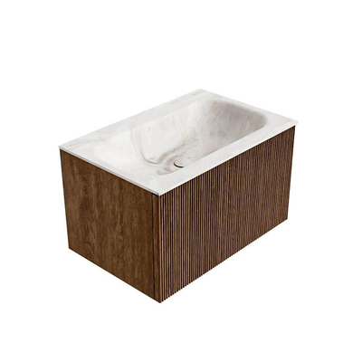 MONDIAZ KURVE-DLUX 70cm Meuble salle de bain - couleur Walnut - 1 tiroir - vasque BIG SMALL centre - sans trou de robinet - couleur Frappe