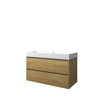 Proline loft ensemble de meubles de salle de bains 100x46x62cm meuble chêne idéal symétrique avec 2 trous pour robinetterie polystone blanc mat