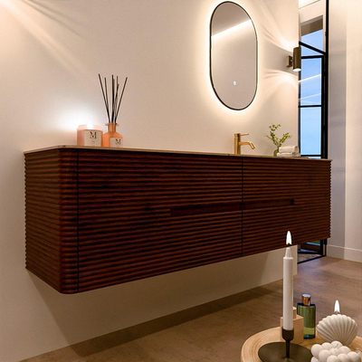 Mondiaz CIRO-DLUX Badkamermeubelset - 180x45x50cm - Solid surface wastafel Arena - 1 wasbak Rechts - 1 kraangat - 4 lades - Ruby