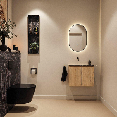 MONDIAZ TURE-DLUX Meuble toilette - 60cm - Washed Oak - EDEN - vasque Lava - position gauche - sans trou de robinet