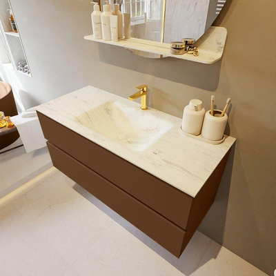 Mondiaz VICA-DLUX Ensemble de meuble de salle de bain - 110cm - meuble sous-vasque reposant - 2 tiroirs - lavabo encastrée cloud milieu - 1 trou de robinet - version haute de 60cm - opalo