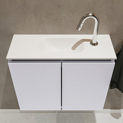 MONDIAZ TURE Toiletmeubel 60x23x50cm met 1 kraangaten 2 deuren cale mat Wastafel Eden midden Solid Surface Wit