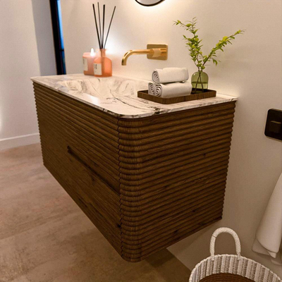 Mondiaz CIRO-DLUX Badkamermeubelset - 100x45x50cm - Solid surface wastafel Glace - 1 wasbak Midden - zonder kraangaten - 2 lades - Dusk