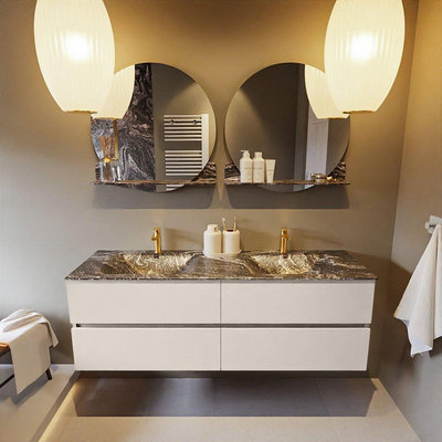 Mondiaz VICA-DLUX Ensemble de meuble de salle de bain - 150cm - meuble sous-vasque lin - 4 tiroirs - lavabo encastrée nuage double - 2 trous de robinet - version haute de 60cm - lave