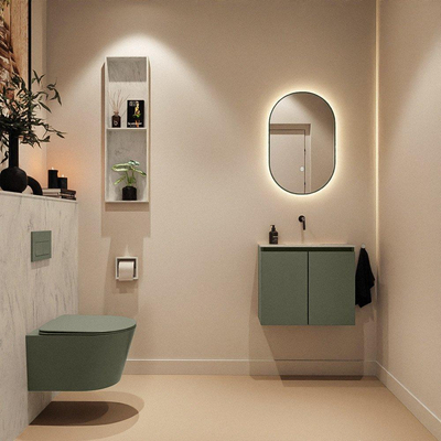 MONDIAZ TURE-DLUX 60cm toiletmeubel Army. EDEN wastafel Opalo positie midden. Zonder kraangat.