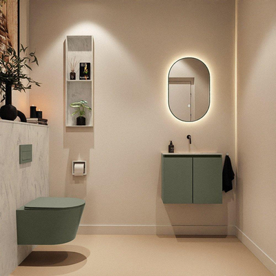 MONDIAZ TURE-DLUX Meuble toilette - 60cm - Army - EDEN - vasque Opalo - position centrale - sans trou de robinet