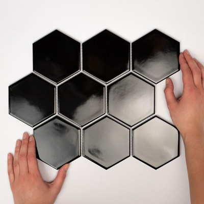 The Mosaic Factory Barcelona mozaïektegel - 25.6x29.6cm - wandtegel - Zeshoek/Hexagon - Porselein Black Glans