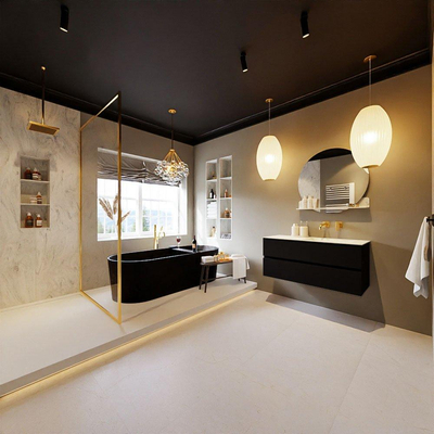 MONDIAZ VICA-DLUX Ensemble meuble de salle de bains - 110cm - meuble bas Urban - 2 tiroirs - lavabo encastré Cloud à droite - sans trous de robinet - version haute 60cm - Opalo