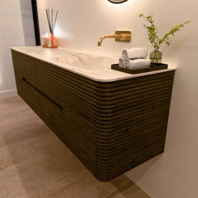 Mondiaz CIRO-DLUX Ensemble de meubles de salle de bains - 170x45x50cm - vasque Solid surface Frappe - 1 bassin à droite - sans trous de robinetterie - 4 tiroirs - Shadow