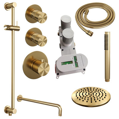 BRAUER Gold Edition ensemble de douche pluie encastré – douche de tête Ø 20 cm – bras mural courbé 40 cm – douchette bâton – barre de douche 70 cm