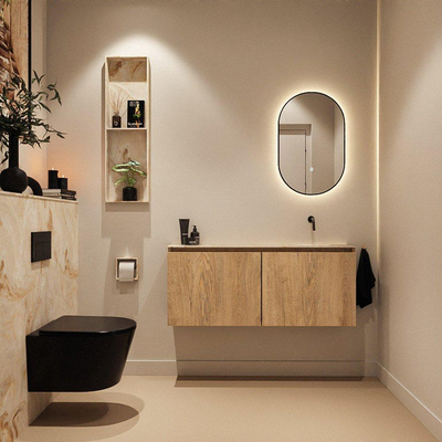 MONDIAZ TURE-DLUX Meuble toilette - 120cm - Washed Oak - EDEN - vasque Frappe - position droite - sans trou de robinet