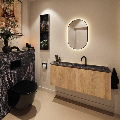 MONDIAZ TURE-DLUX Meuble toilette - 120cm - Washed Oak - EDEN - vasque Lava - position centrale - 1 trou de robinet