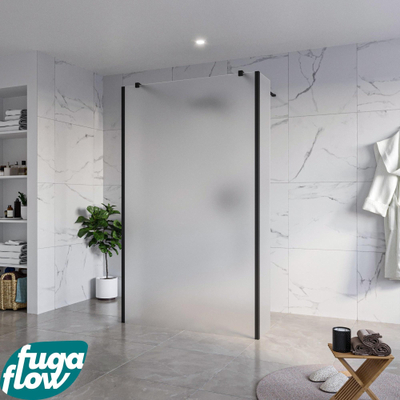 FugaFlow Eccelente Vetro Vrijstaande inloopdouche badkamer - 120x200cm - Glas mat - antikalk - 8mm veiligheidsglas - 2 zijwanden 30cm - met wandarmen en hoekprofielen - Zwart mat -