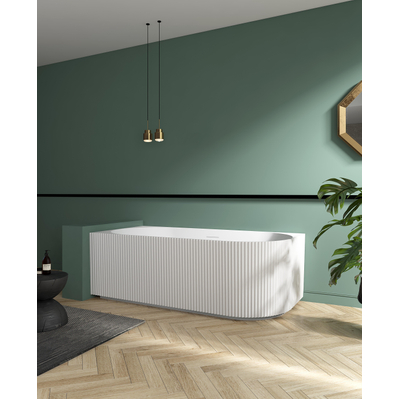 ZEZA Blend baignoire semi-îlot d'angle - nervuré - gauche - 170x80x58cm - avec vidage - acrylique - blanc mat