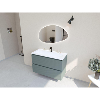 H&R Badmeubelen Infinity XXL 3D Badkamermeubelset - 100 cm - 1 keramische wasbak gala wit - 1 kraangat - 2 lades - mat petrol