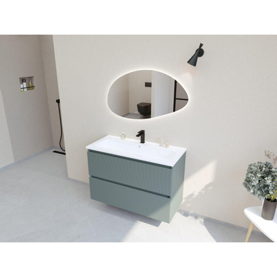 HR Infinity XXL ensemble de meubles de salle de bain 3d 100 cm 1 lavabo en céramique gala white 1 trou de robinet 2 tiroirs mat petrol