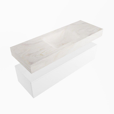 Mondiaz ALAN-DLUX Ensemble de meuble - 130cm - meuble Talc mat - 1 tiroir - Lavabo Cloud Ostra suspendu - vasque Centre - 1 trou de robinet