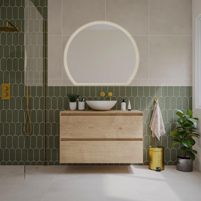 Saniclass Holz Pure Meuble de salle de bain - 100x45x60cm - plan de toilette - sans trous de robinet - 2 tiroirs - Chêne Natural
