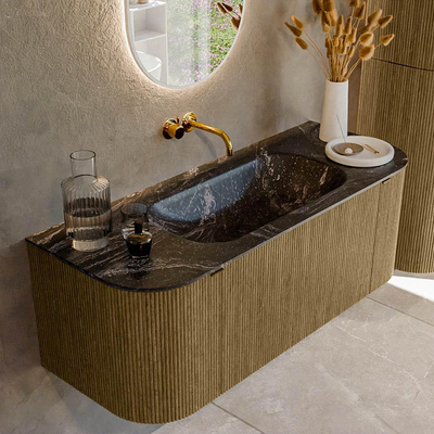 Mondiaz KURVE-DLUX Badkamermeubelset - 120x46x40cm - 1 lade - 2 deuren - wastafel solid surface - midden - zonder kraangat - Dusk