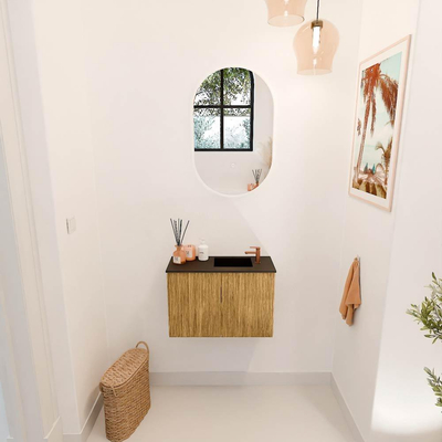 Mondiaz JOYA 60cm toiletmeubel - kleur Oak - Wastafel FAYE positie Rechts 1 kraangat kleur Urban.