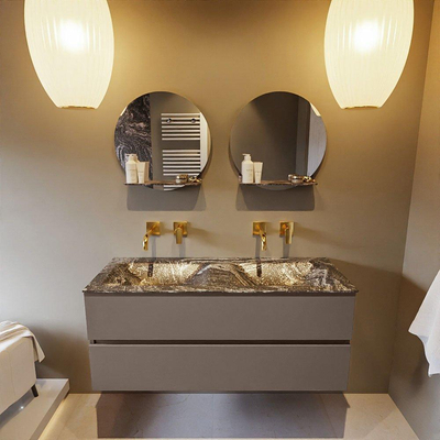 Mondiaz VICA-DLUX ensemble de meuble de salle de bain - 120cm - meuble sous-vasque fumée - 2 tiroirs - lavabo encastré nuage double - sans trous de robinet - version haute 60cm - lave