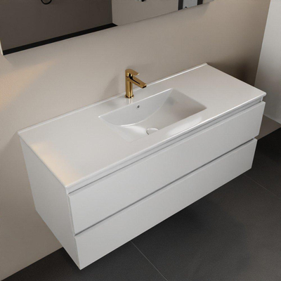 Mondiaz AIVY Ensemble de meuble - 120x45x50cm - 1 trou de robinet - 1 vasque talc céramique - Centre - 2 tiroirs - avec miroir - MDF Talc