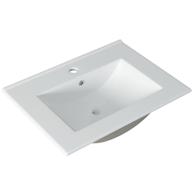 Adema Prime Core Ensemble de meuble - 60x50x45cm - 1 vasque rectangulaire en céramique Blanc - 1 trous de robinet - 2 tiroirs - avec miroir rectangulaire - Noir mat