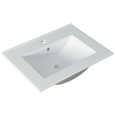 Saniclass Prime Essential Meuble de salle de bain - 60x55x46cm - 1 vasque rectangulaire blanc - 1 trou de robinet - 2 tiroirs - miroir rectangulaire - chêne clair
