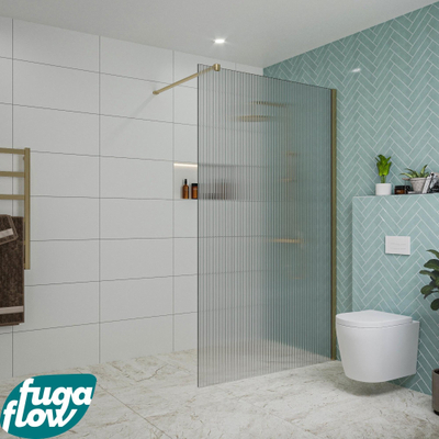 FugaFlow Eccelente Vetro Douche à l'italienne - 120x200cm - verre nervuré - Laiton brossé