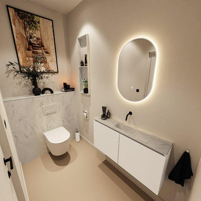 MONDIAZ TURE-DLUX Meuble toilette - 100cm - Talc - EDEN - vasque Opalo - position centrale - sans trou de robinet