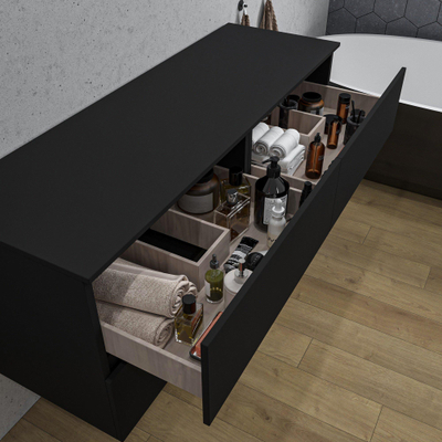 Saniclass Chaci Meuble bas de salle de bains - 140x46x55cm - 4 tiroirs - sans poignées - noir mat