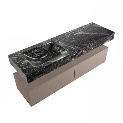 Mondiaz ALAN-DLUX Ensemble de meuble - 150cm - meuble Smoke mat - 2 tiroirs - Lavabo Cloud Lava suspendu - vasque Gauche - 0 trous de robinet