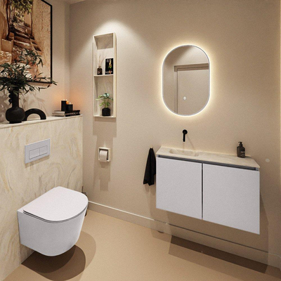 MONDIAZ TURE-DLUX Meuble toilette - 80cm - Cale - EDEN - vasque Ostra - position gauche - sans trou de robinet