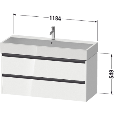 Duravit ketho meuble avec 2 tiroirs pour un seul lavabo 118.4x46x54.9cm avec poignées anthracite basalte mate