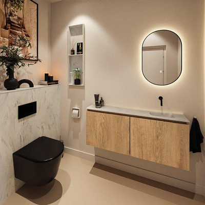 MONDIAZ TURE-DLUX 120cm toiletmeubel Washed Oak. EDEN wastafel Opalo positie rechts. Zonder kraangat.