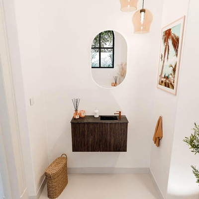 Mondiaz JOYA-DLUX 70cm toiletmeubel - kleur Walnut - Wastafel FAYE positie Rechts 1 kraangat kleur Lava.