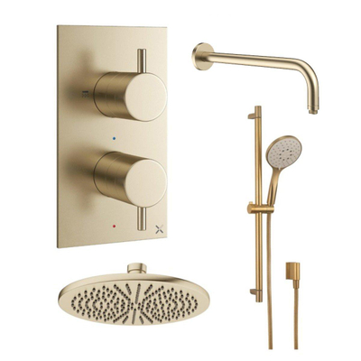 Crosswater MPRO Inbouwdoucheset - 30cm hoofddouche - wandarm - glijstangset - ronde handdouche - geborsteld messing (goud)