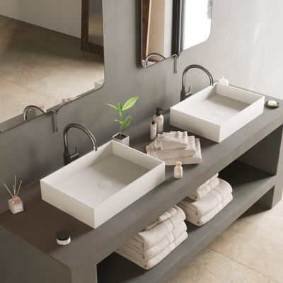 Ideavit Solidjoy lavabo à poser 50x35x11cm rectangulaire 0 trous de robinet 1 cuve Solid surface blanc