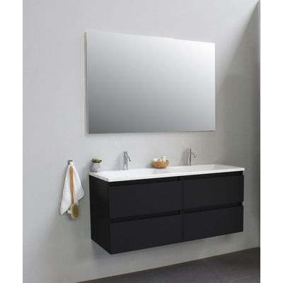 Basic Bella Meuble salle de bains avec lavabo acrylique Blanc 120x55x46cm 2 trous de robinet Noir mat